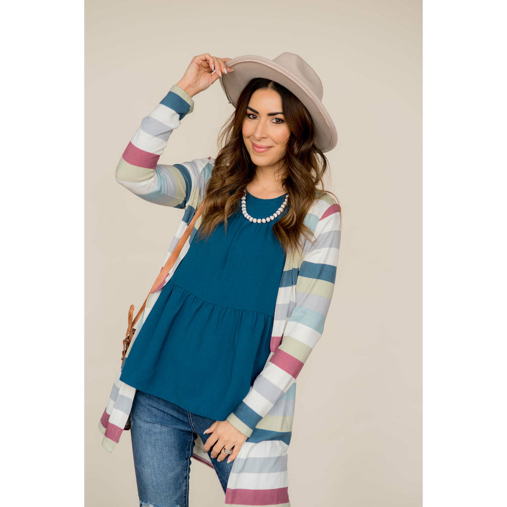 Muted Striped Tunic Cardigan - Betsey's Boutique Shop