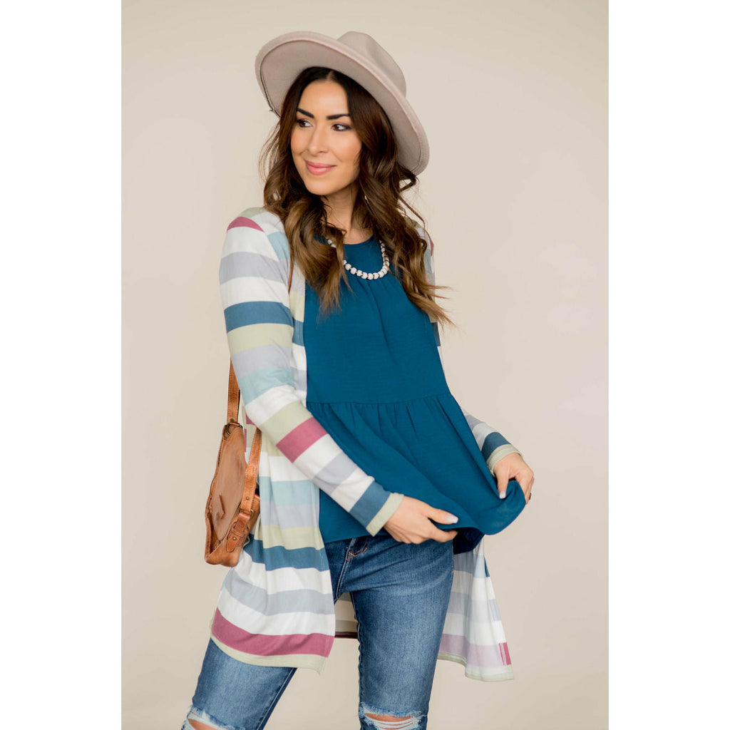 Muted Striped Tunic Cardigan - Betsey's Boutique Shop