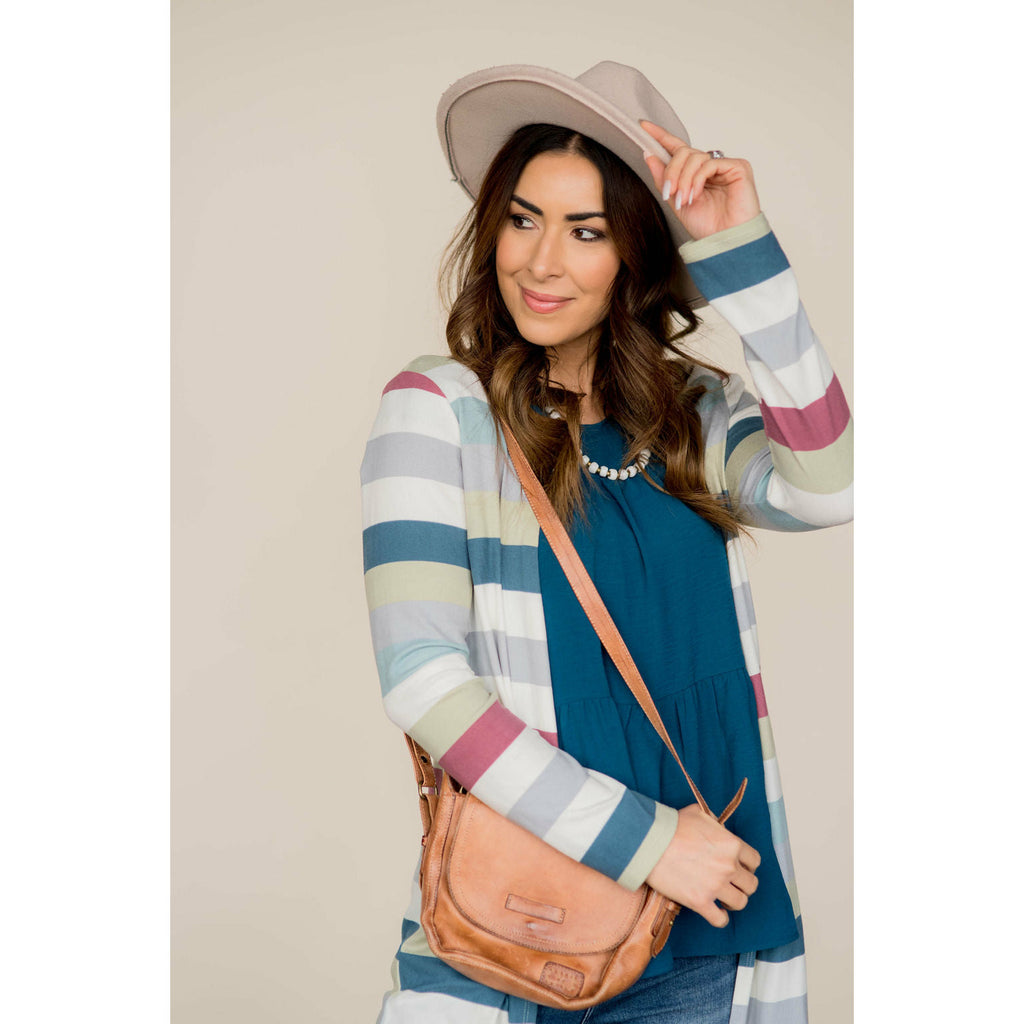 Muted Striped Tunic Cardigan - Betsey's Boutique Shop