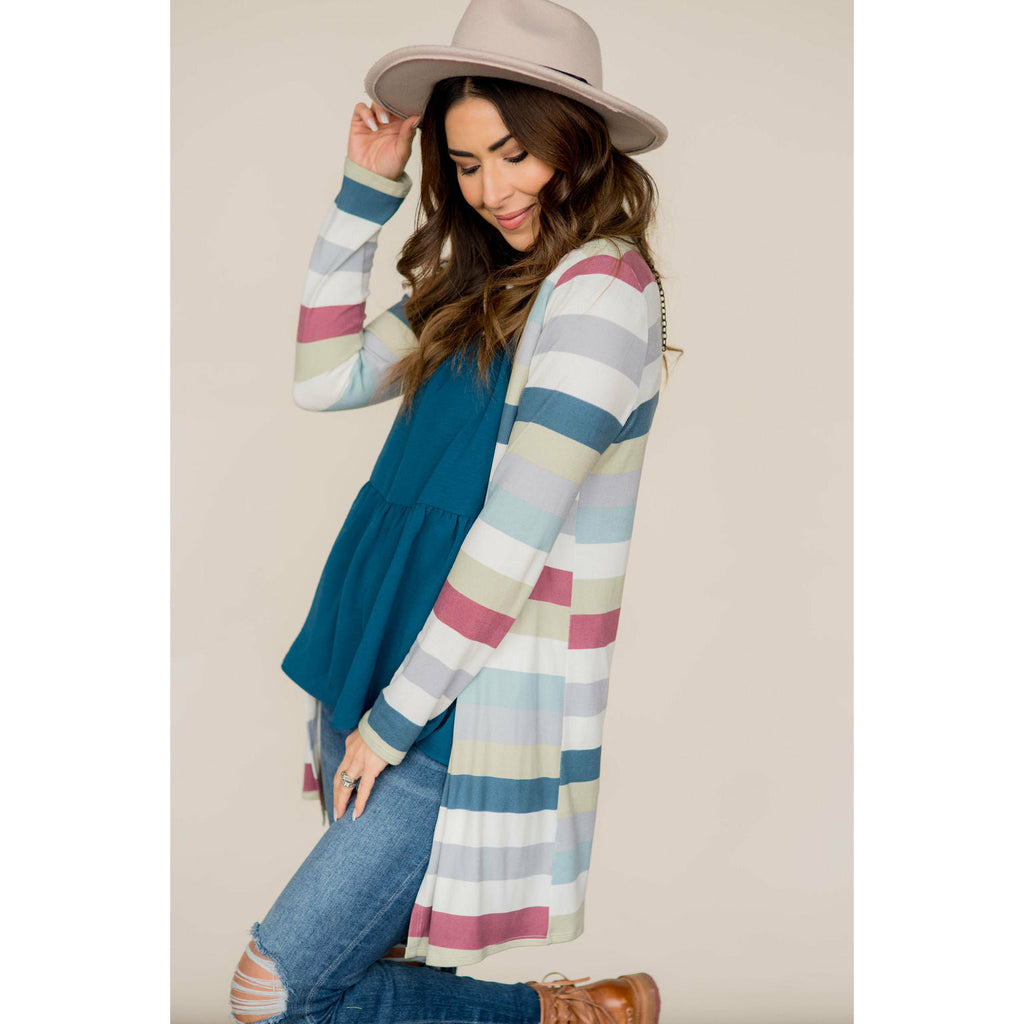 Muted Striped Tunic Cardigan - Betsey's Boutique Shop