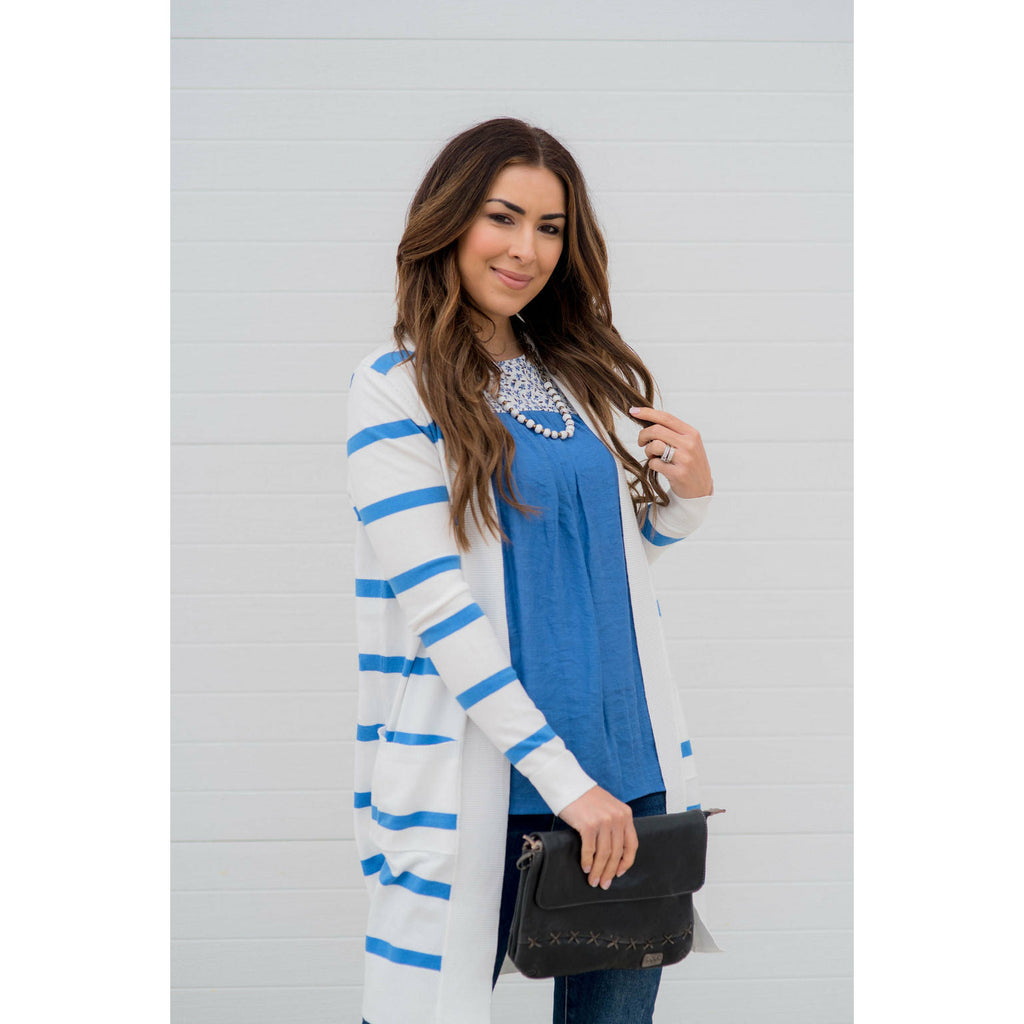 Striped Butter Soft Tunic Cardigan-White - Betsey's Boutique Shop