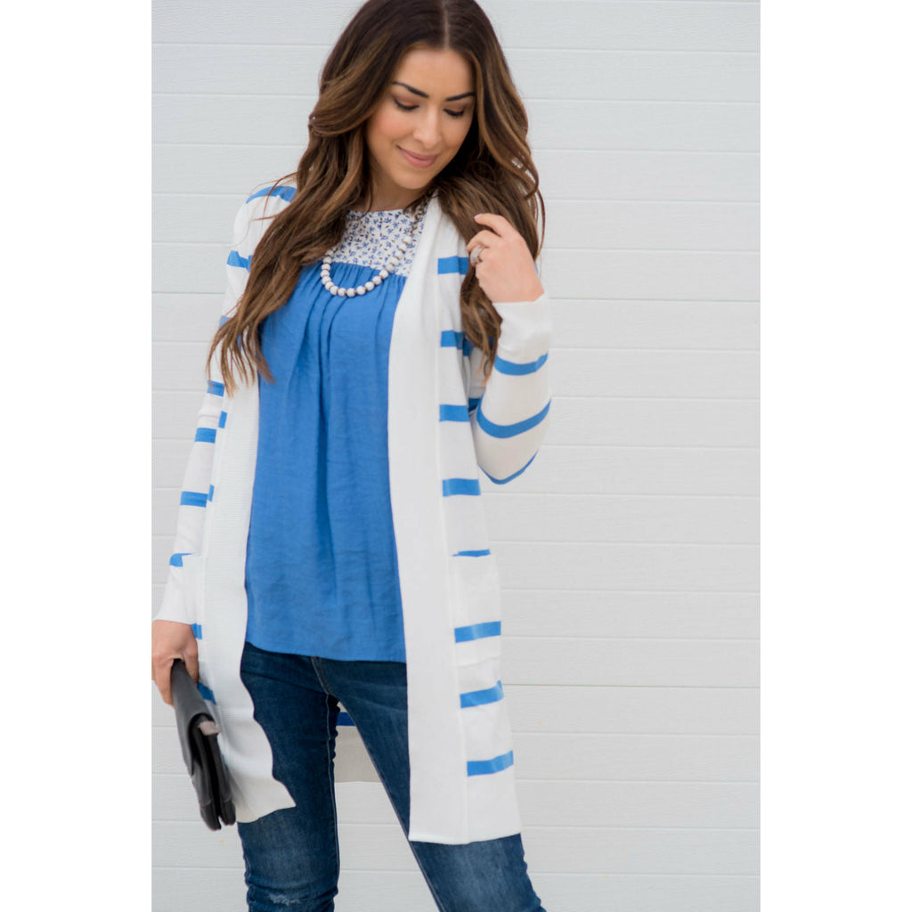 Striped Butter Soft Tunic Cardigan-White - Betsey's Boutique Shop