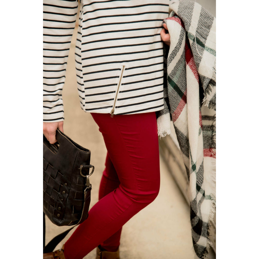 Mixed Stripe Zipper Bottom Sweatshirt - Betsey's Boutique Shop