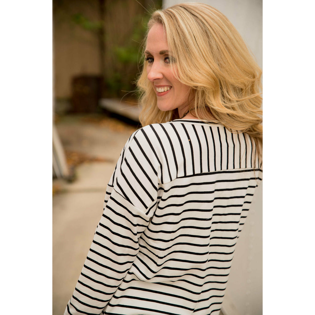 Mixed Stripe Zipper Bottom Sweatshirt - Betsey's Boutique Shop