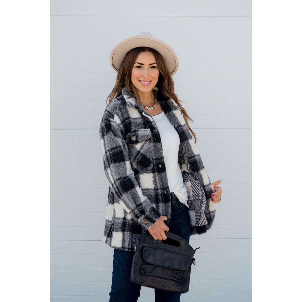 Fuzzy Plaid Jacket - Betsey's Boutique Shop