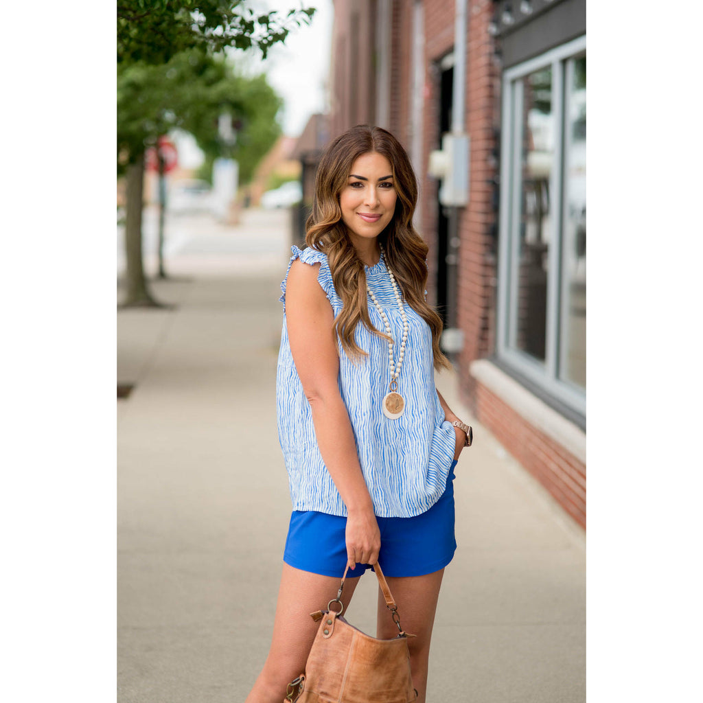 Wavy Striped Ruffle Trim Tank - Betsey's Boutique Shop