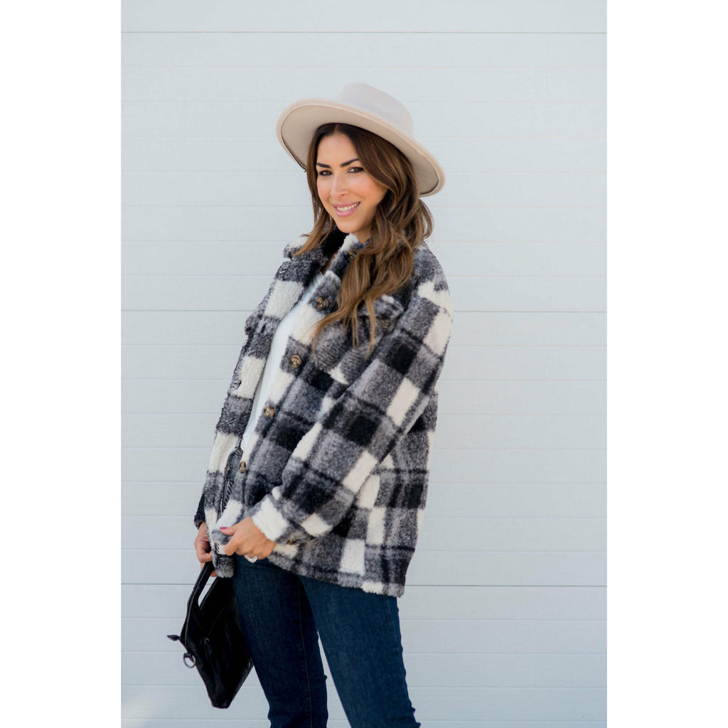 Fuzzy Plaid Jacket - Betsey's Boutique Shop