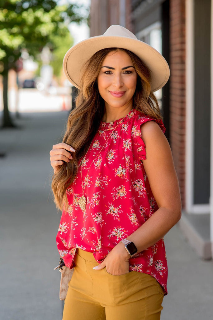 Mini Bouquets Ruffle Trim Tank - Betsey's Boutique Shop