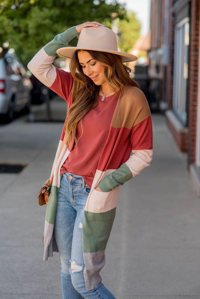 So Soft Color Blocked Tunic Cardigan - Betsey's Boutique Shop - Coats & Jackets