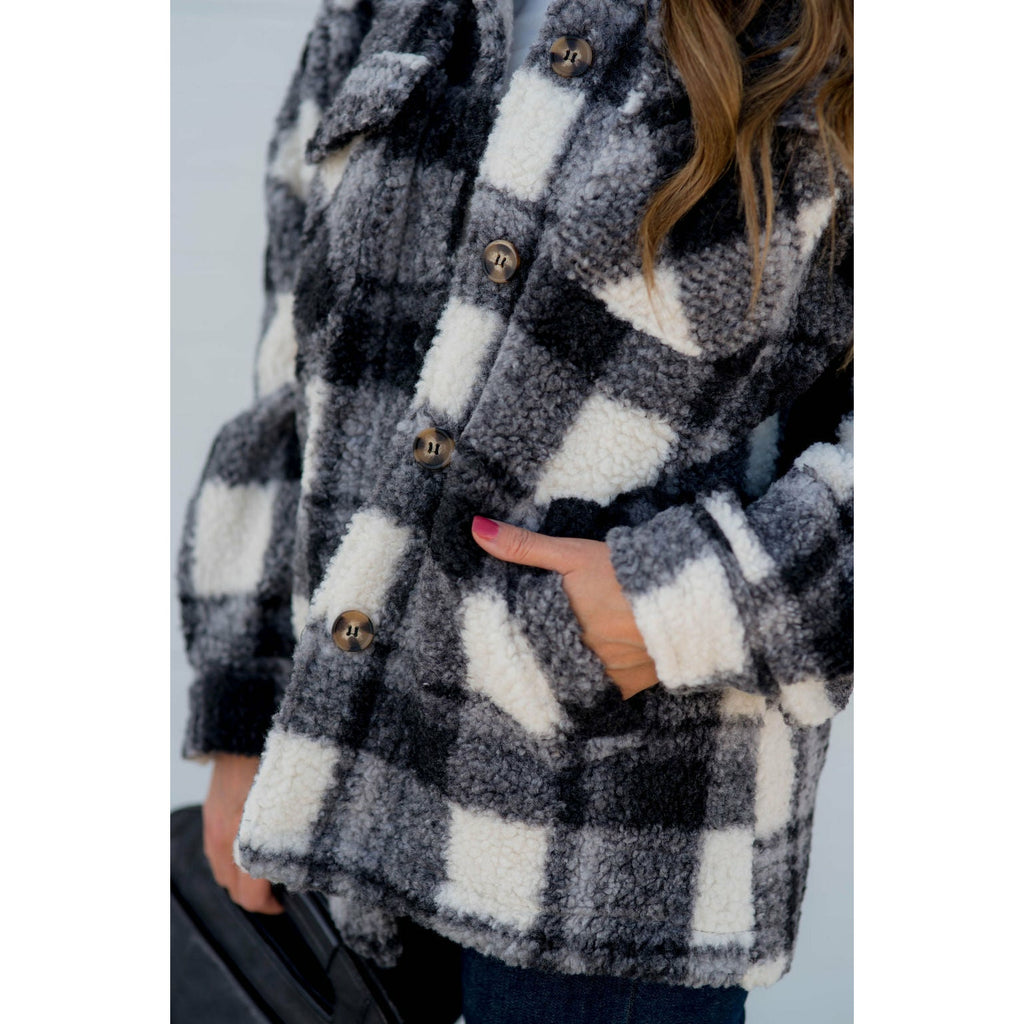 Fuzzy Plaid Jacket - Betsey's Boutique Shop