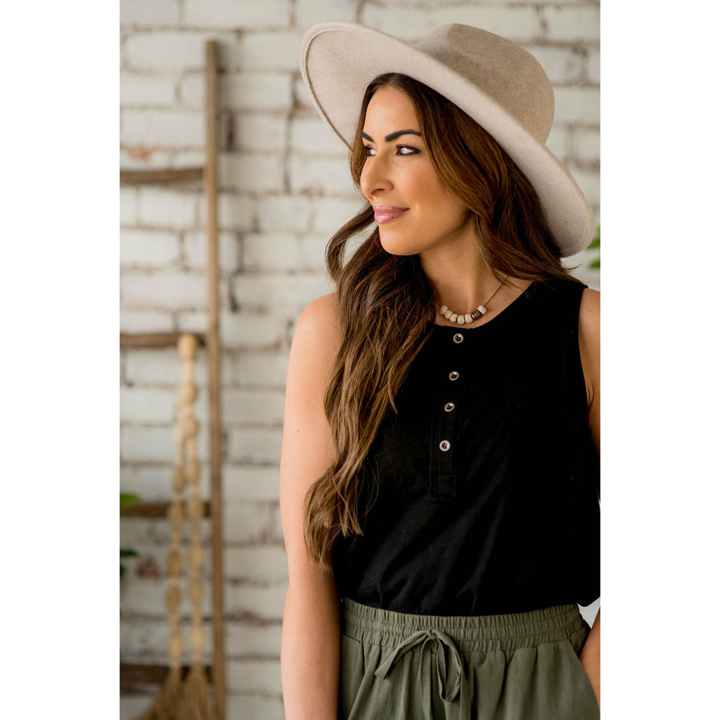 Heathered Button Tank - Betsey's Boutique Shop