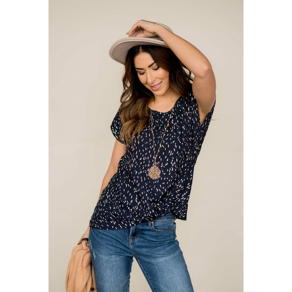 Feather Speckled Front Knot Tee - Betsey's Boutique Shop