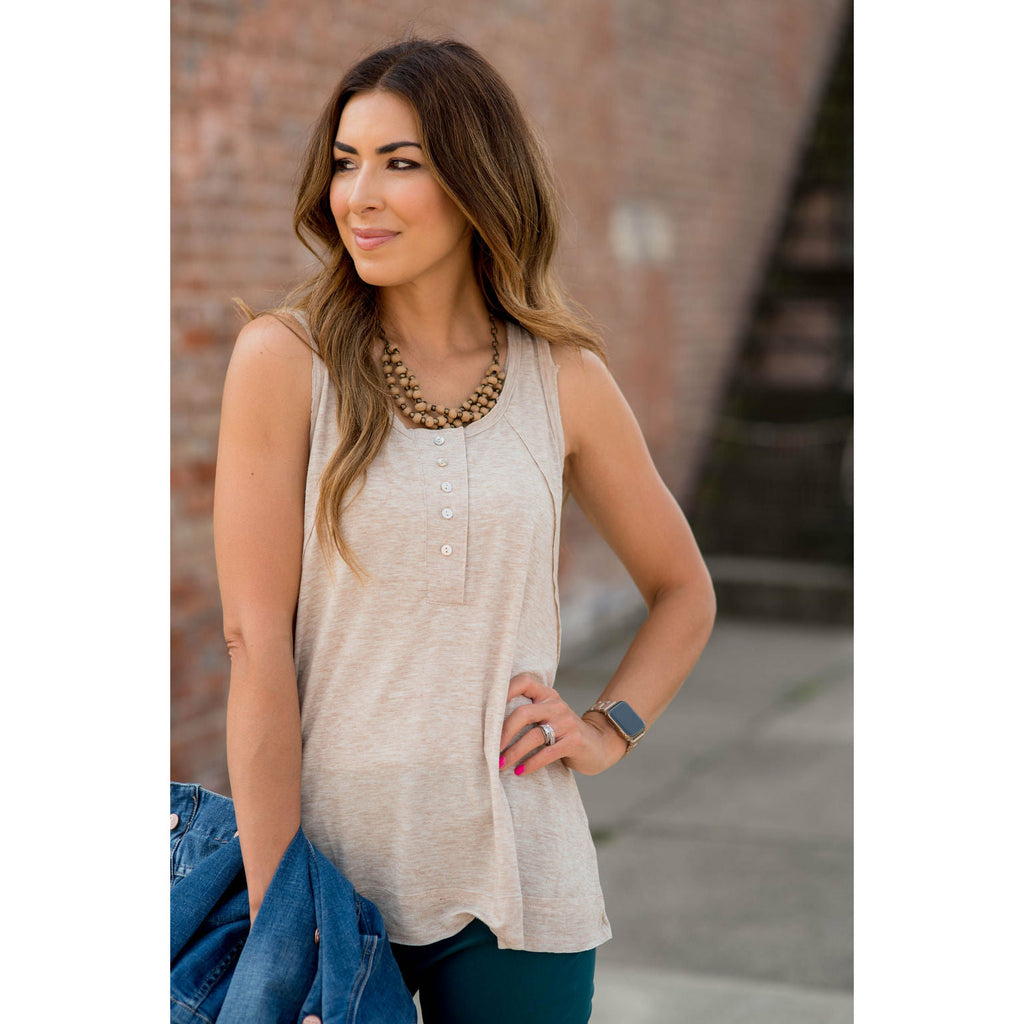 Raw Edge Button Tank - Betsey's Boutique Shop