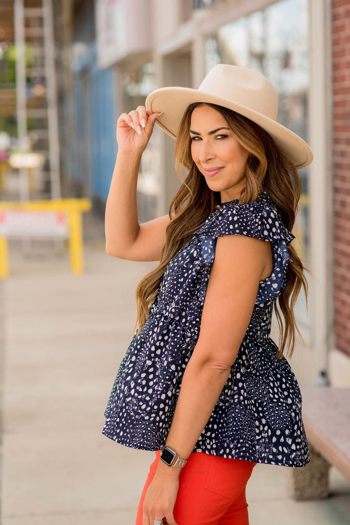 Mixed Spots Flutter Down V Blouse - Betsey's Boutique Shop