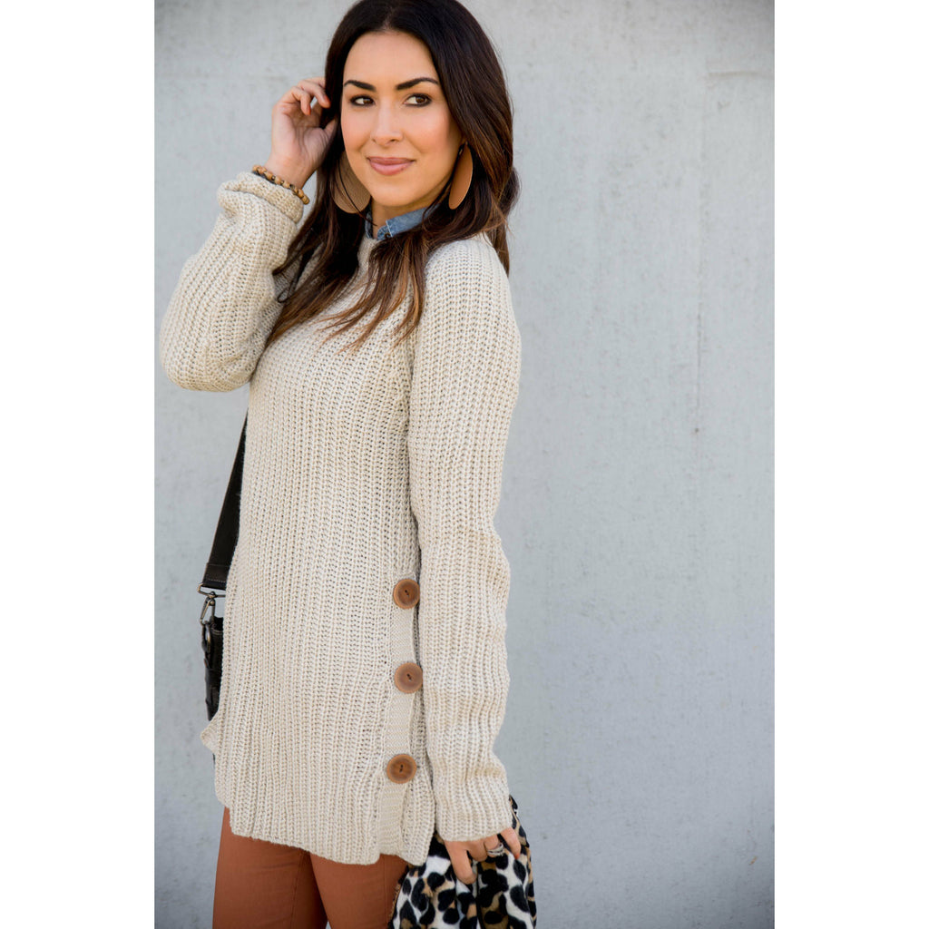 Side Button Sweater - Betsey's Boutique Shop - Outerwear