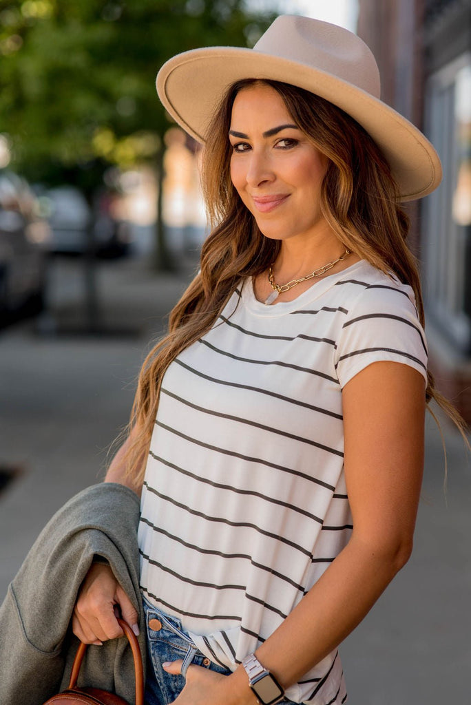 Thin Striped Basic Short Sleeve Tee - Betsey's Boutique Shop