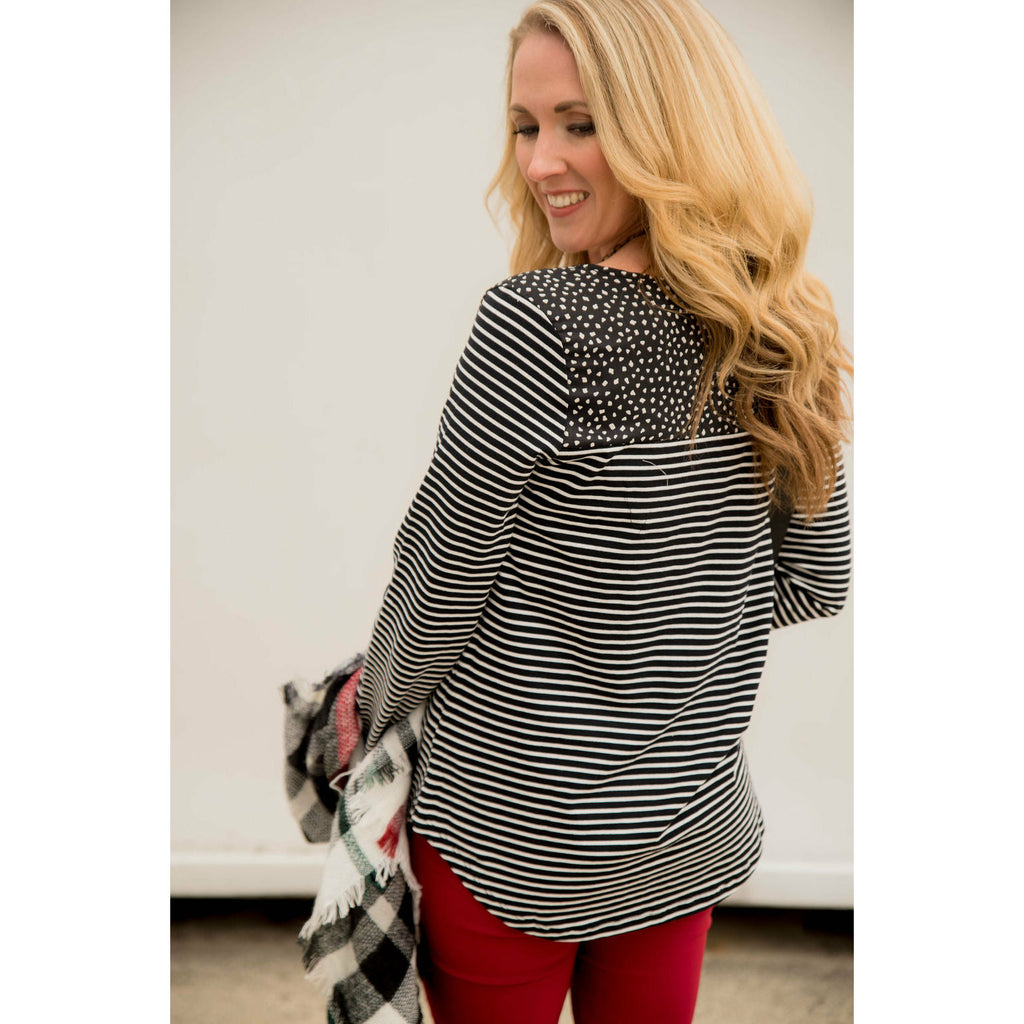 Speckled Top Striped Long Sleeve - Betsey's Boutique Shop