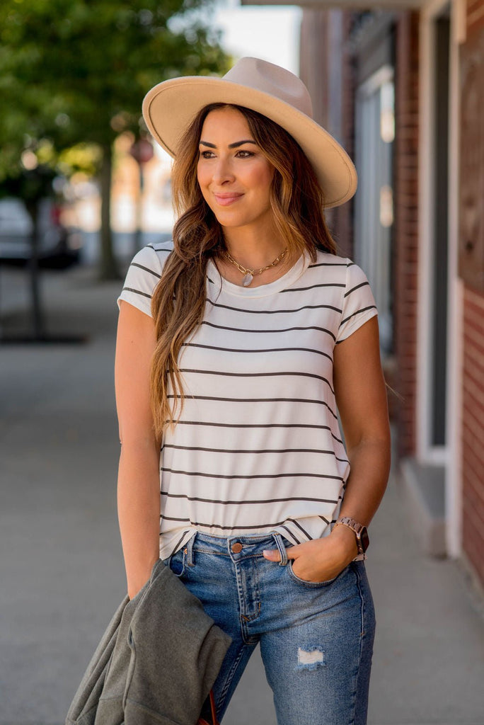 Thin Striped Basic Short Sleeve Tee - Betsey's Boutique Shop