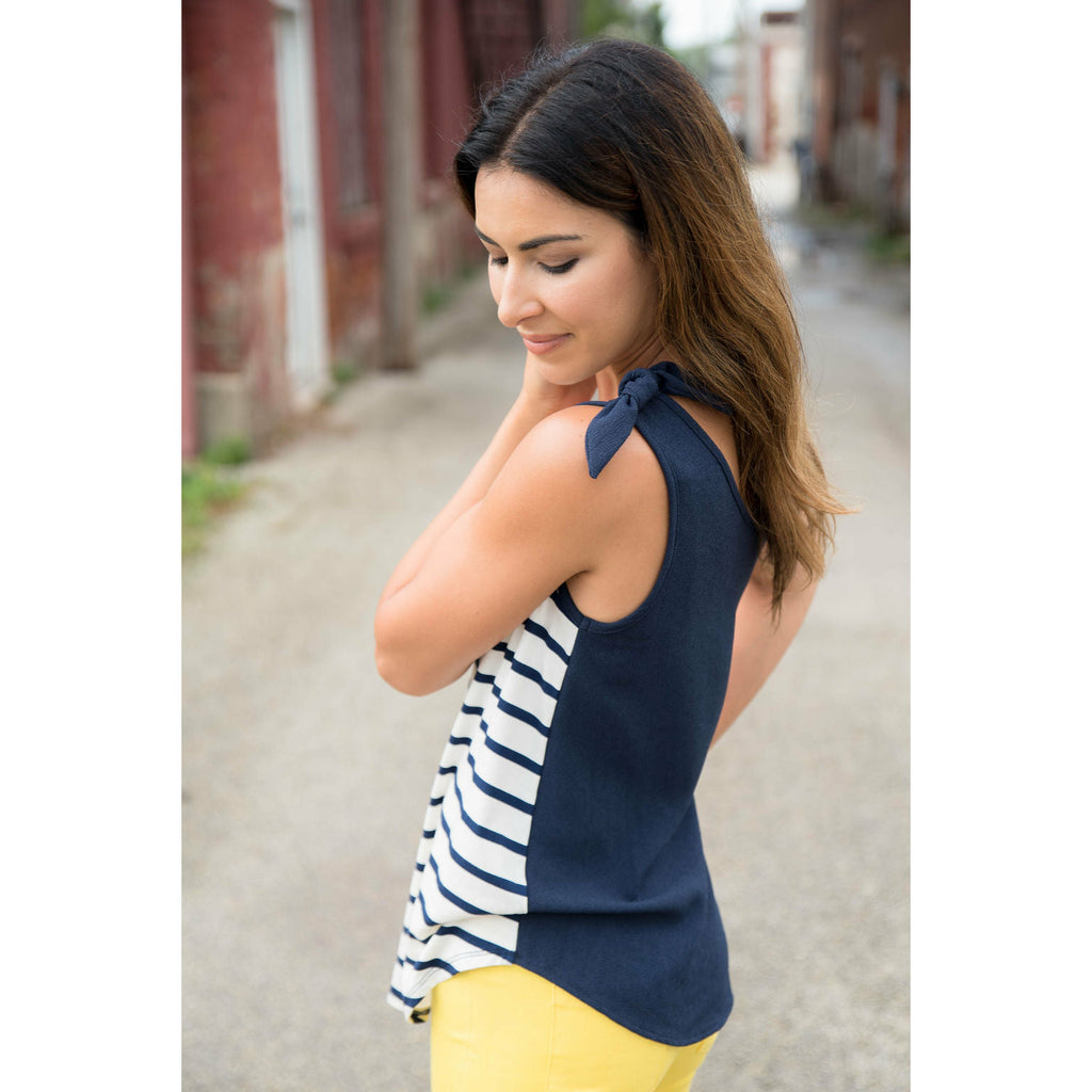 Striped Front Tie Top Tank - Betsey's Boutique Shop