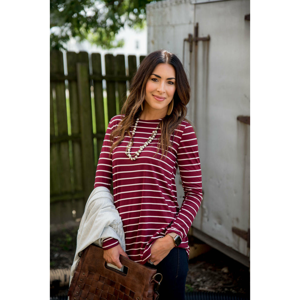 White Striped Elbow Patch Tee - Betsey's Boutique Shop