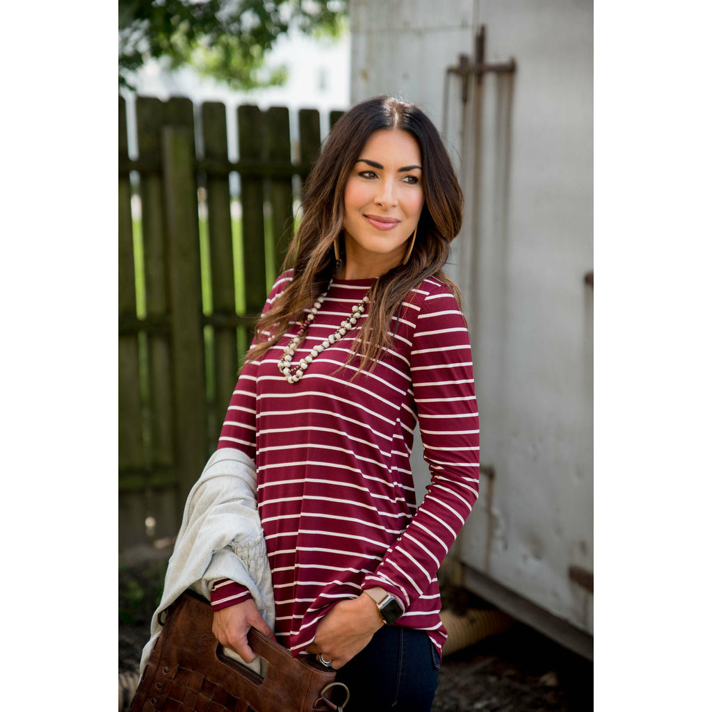 White Striped Elbow Patch Tee - Betsey's Boutique Shop