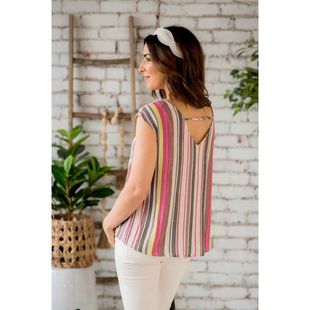 Multi Striped V Back Tee - Betsey's Boutique Shop