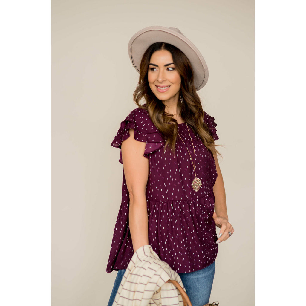 Short Sleeve Dash Patterned Blouse - Betsey's Boutique Shop