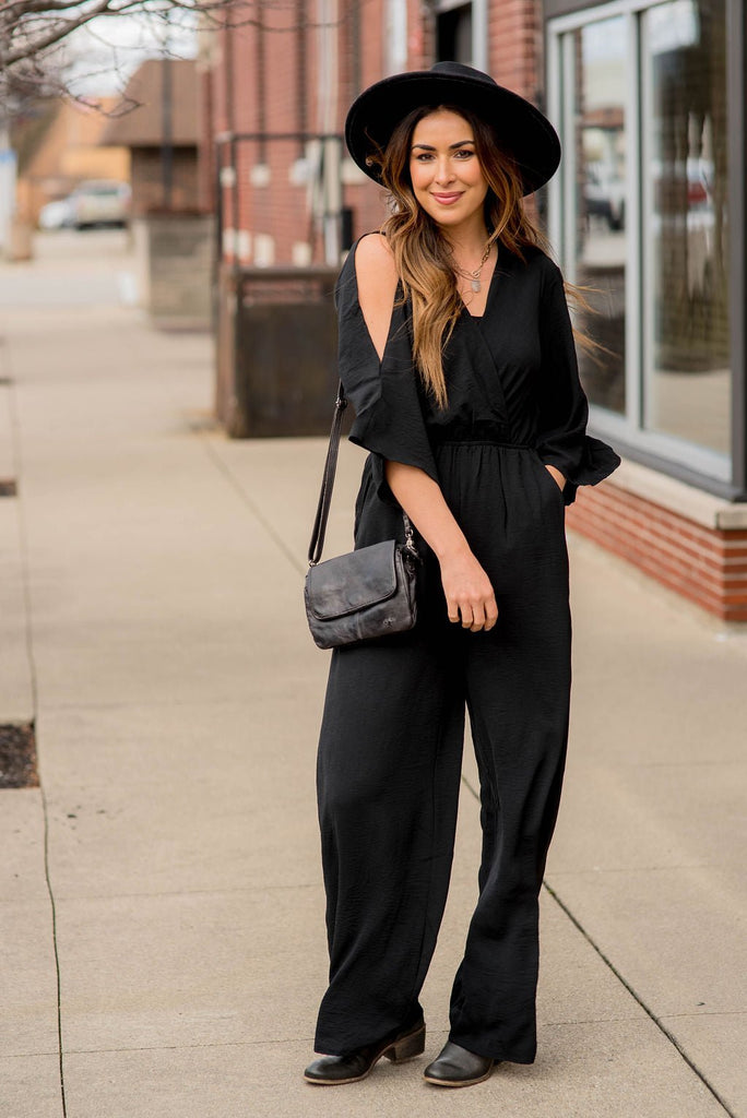 Slit Sleeve Wrap Jumpsuit - Betsey's Boutique Shop -