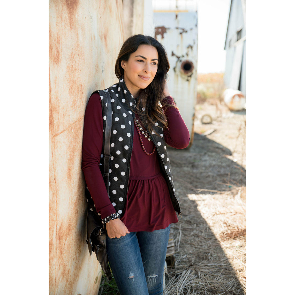 Black/White Polka Dot Vest - Betsey's Boutique Shop