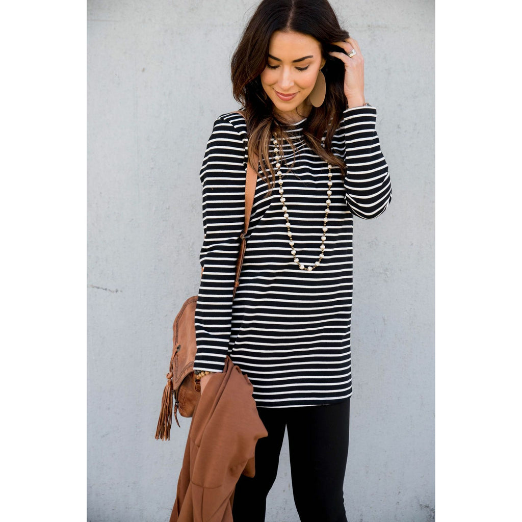 Long Sleeve Striped Tunic Tee - Betsey's Boutique Shop