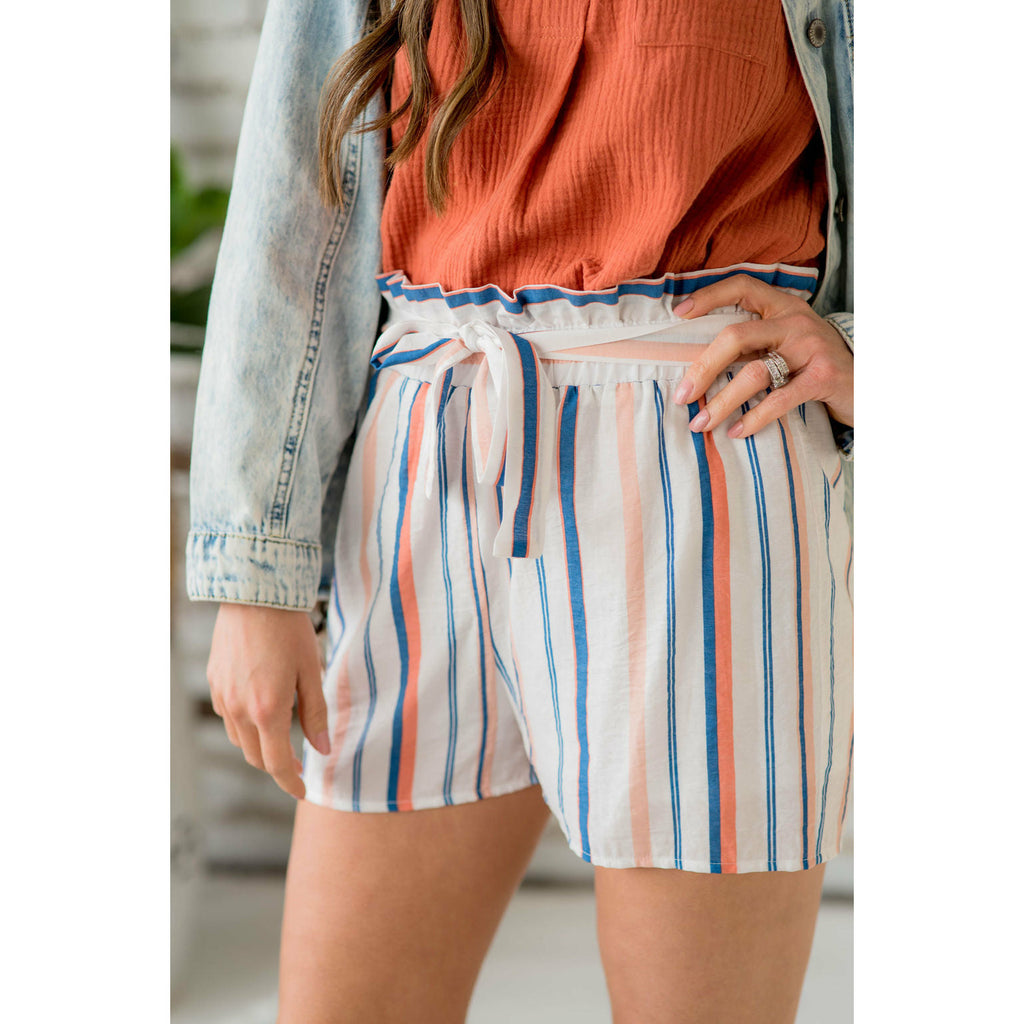 Color Stripe Paper Bag Waist Shorts - Betsey's Boutique Shop