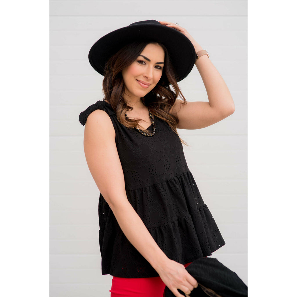 Eyelet Peplum Tie Tank - Betsey's Boutique Shop