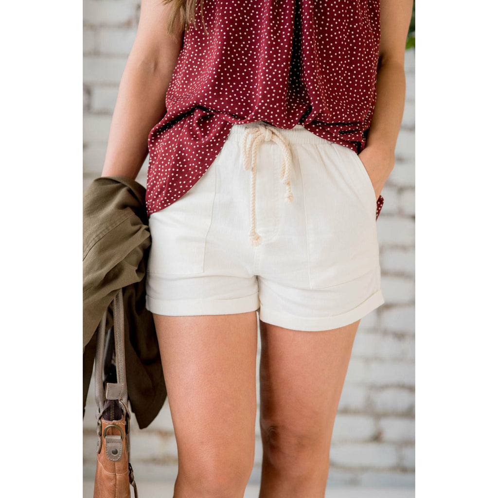 Rope Drawstring Cuffed Shorts - Betsey's Boutique Shop