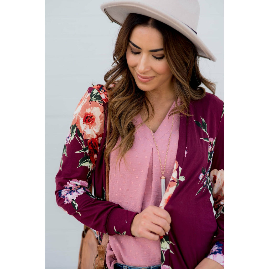 Floral Garden Burgundy Tunic Cardigan - Betsey's Boutique Shop