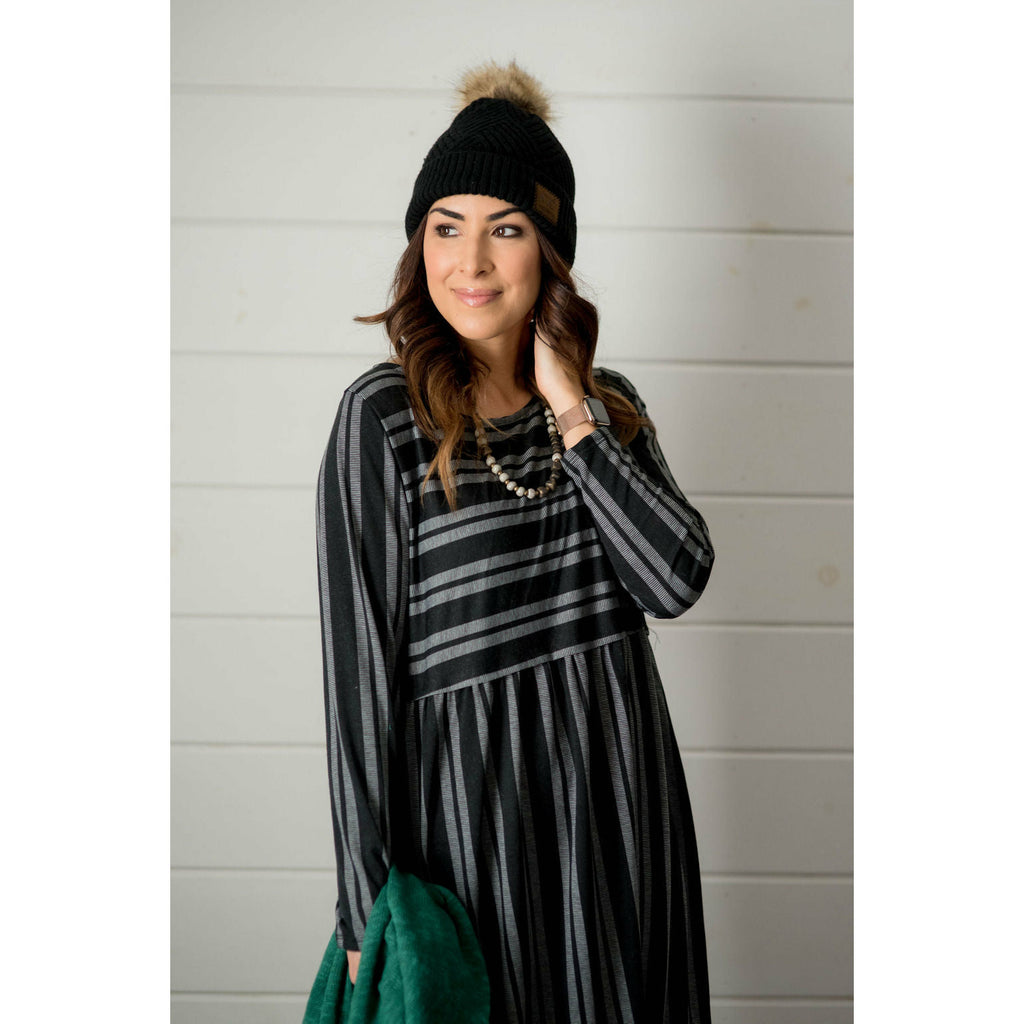 Double Mixed Stripe Dress - Black - Betsey's Boutique Shop