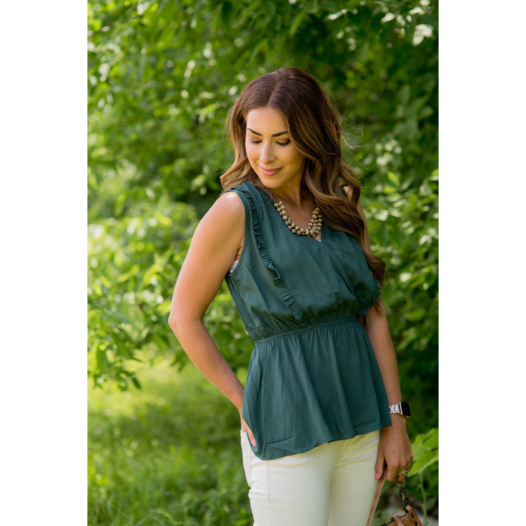 Ruffle Accent Wrap Peplum Tank - Betsey's Boutique Shop - Shirts & Tops