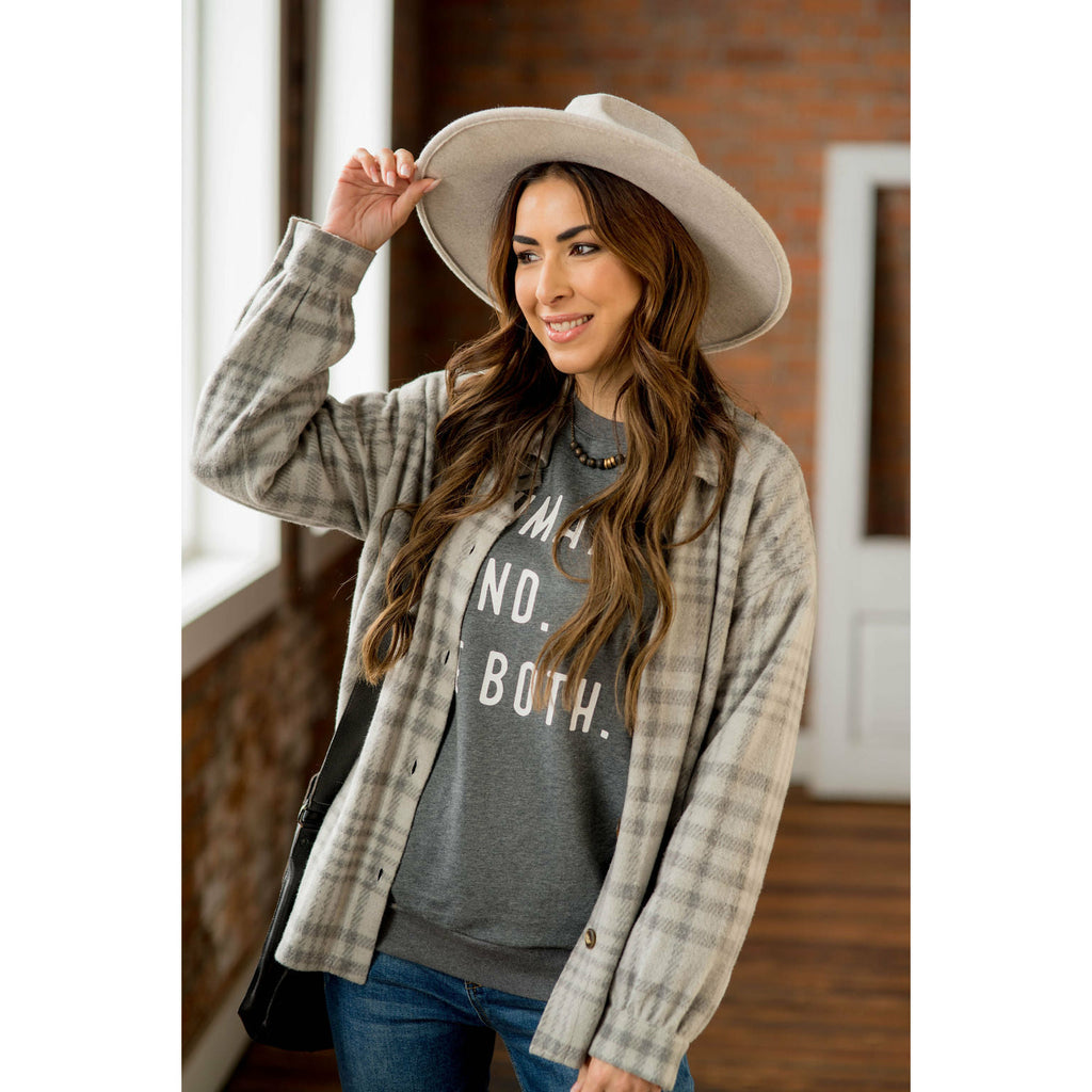 Thin Grey Plaid Shacket - Betsey's Boutique Shop