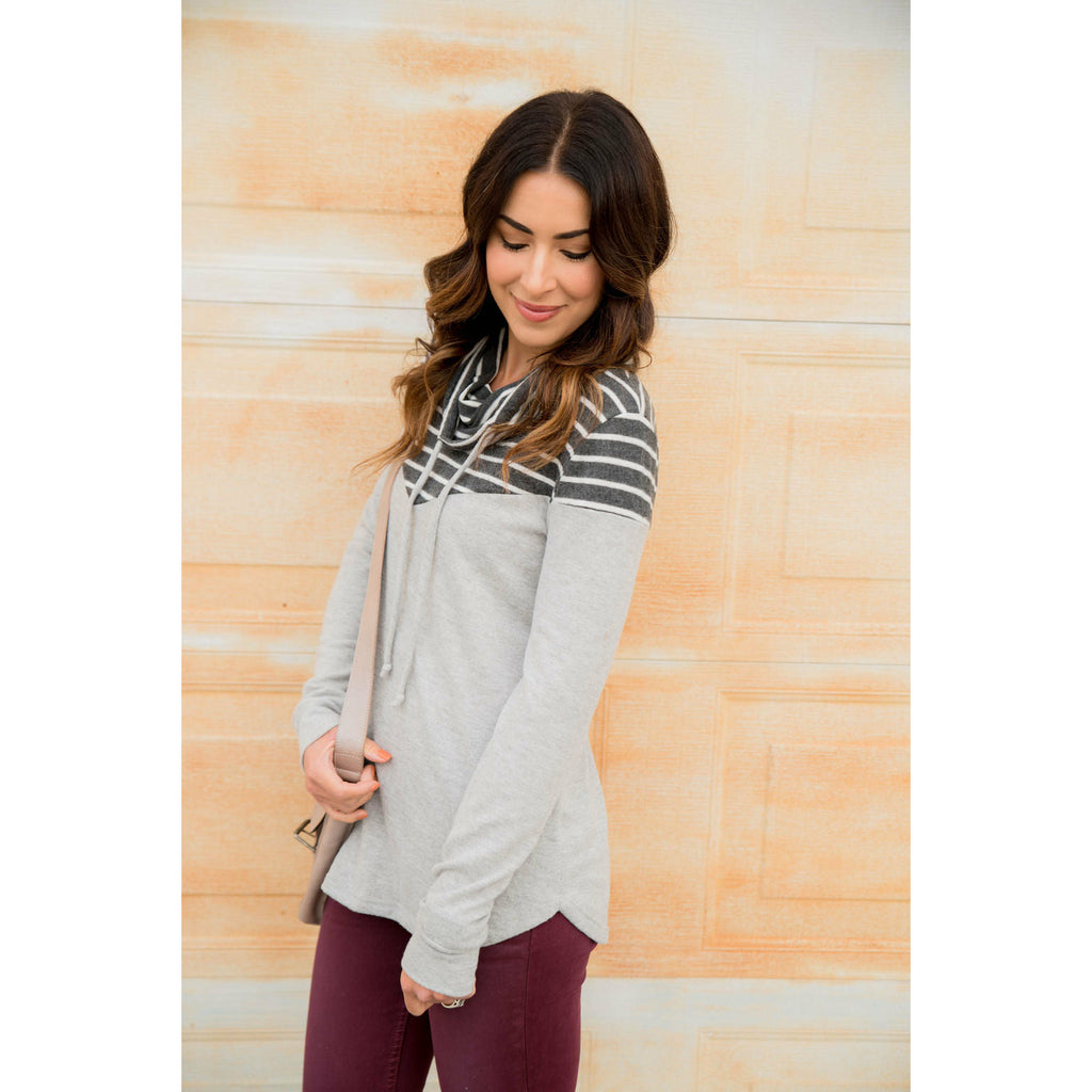 Striped V Top Cowl Neck - Betsey's Boutique Shop