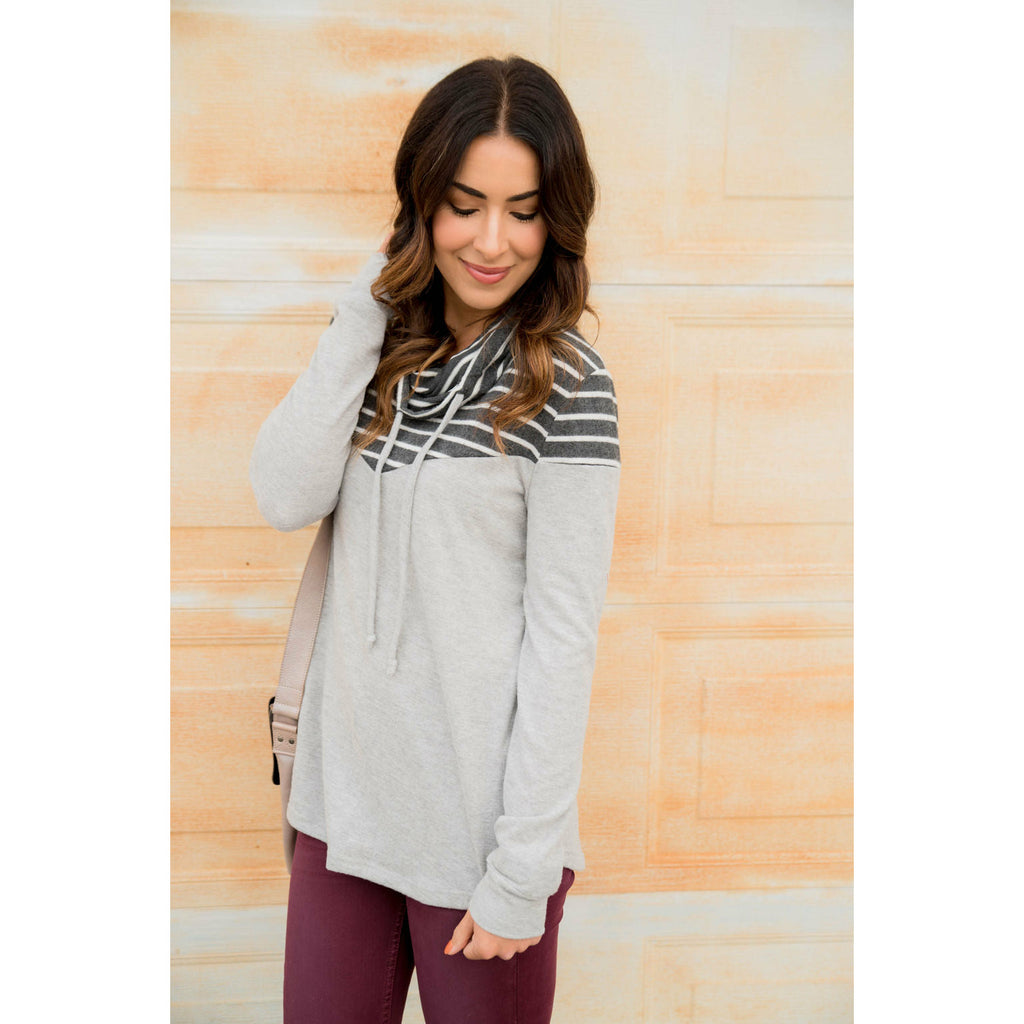 Striped V Top Cowl Neck - Betsey's Boutique Shop