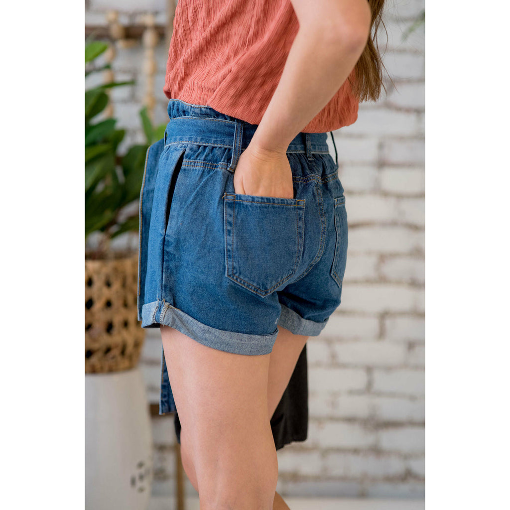 Denim Tie Top Paper Bag Shorts - Betsey's Boutique Shop