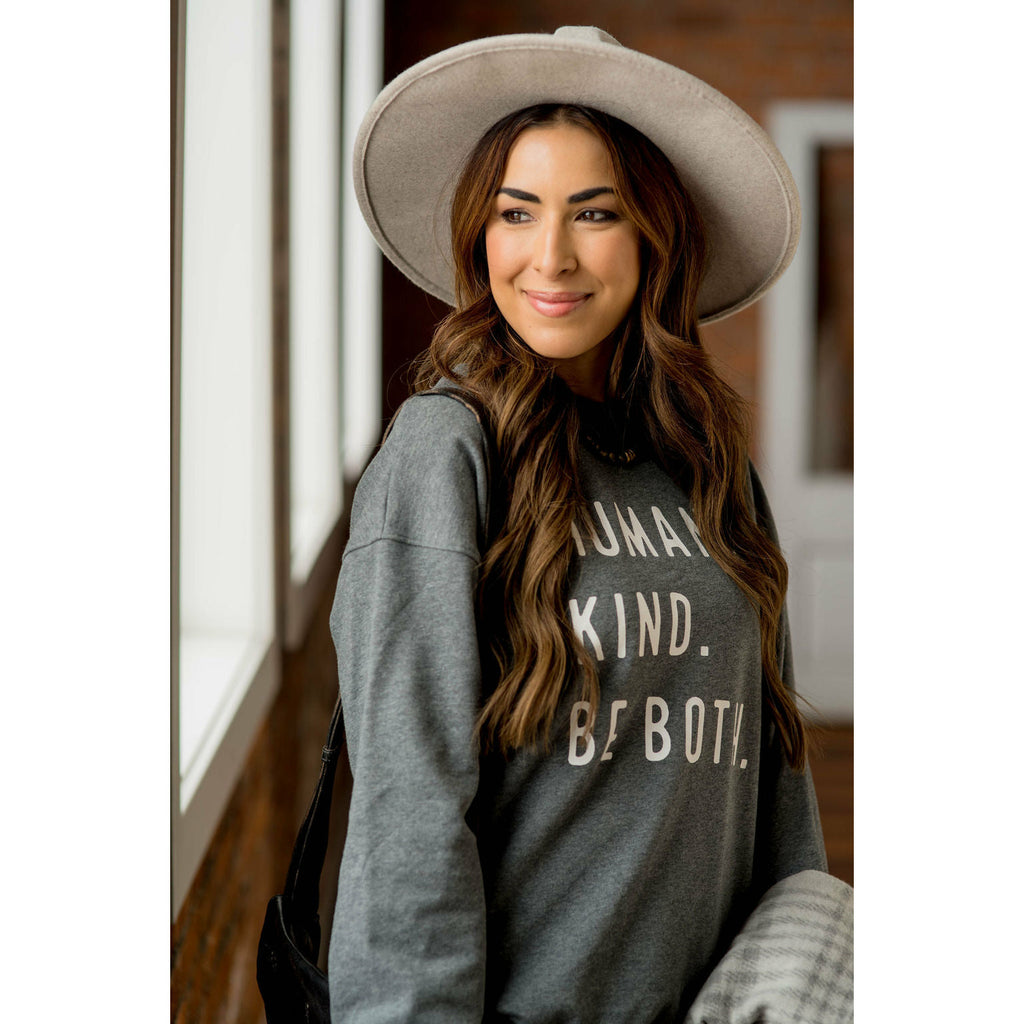 Human. Kind. Be Both. Graphic Crewneck - Betsey's Boutique Shop