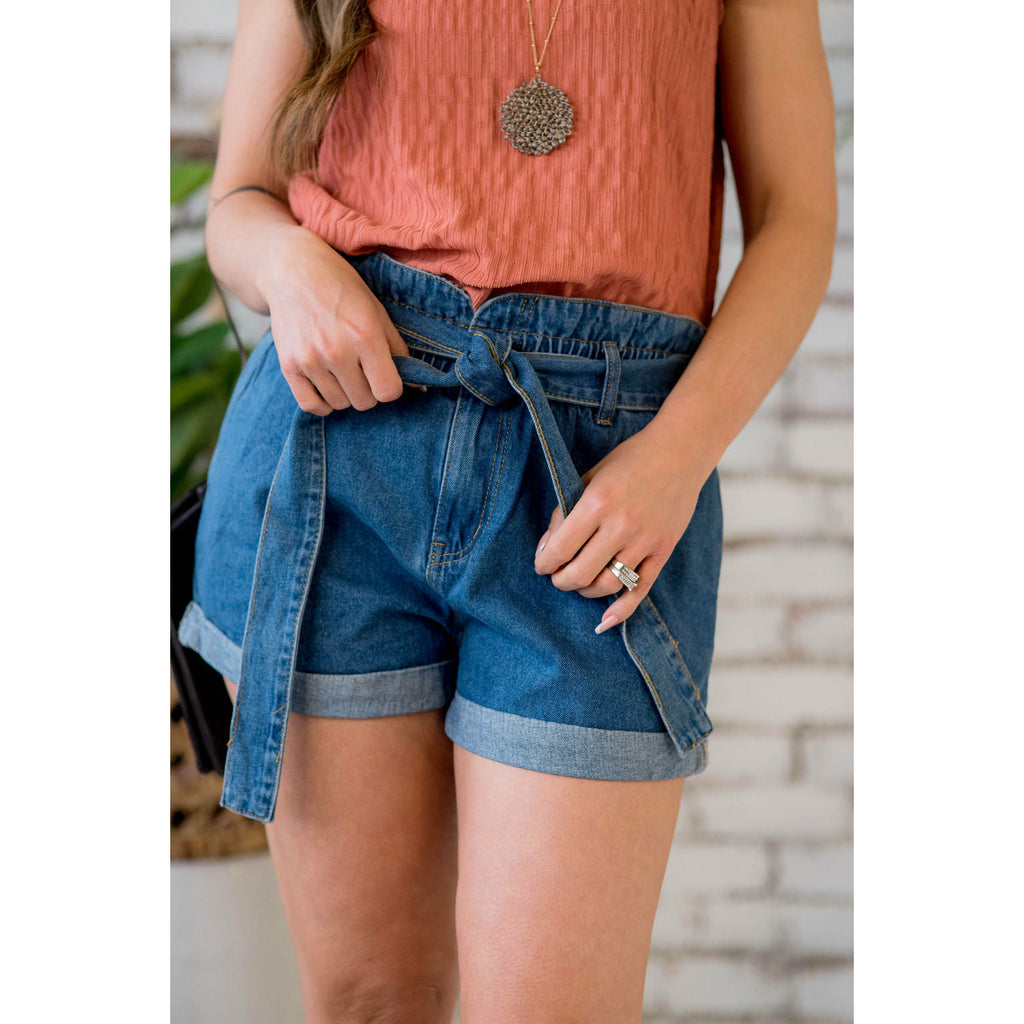 Denim Tie Top Paper Bag Shorts - Betsey's Boutique Shop