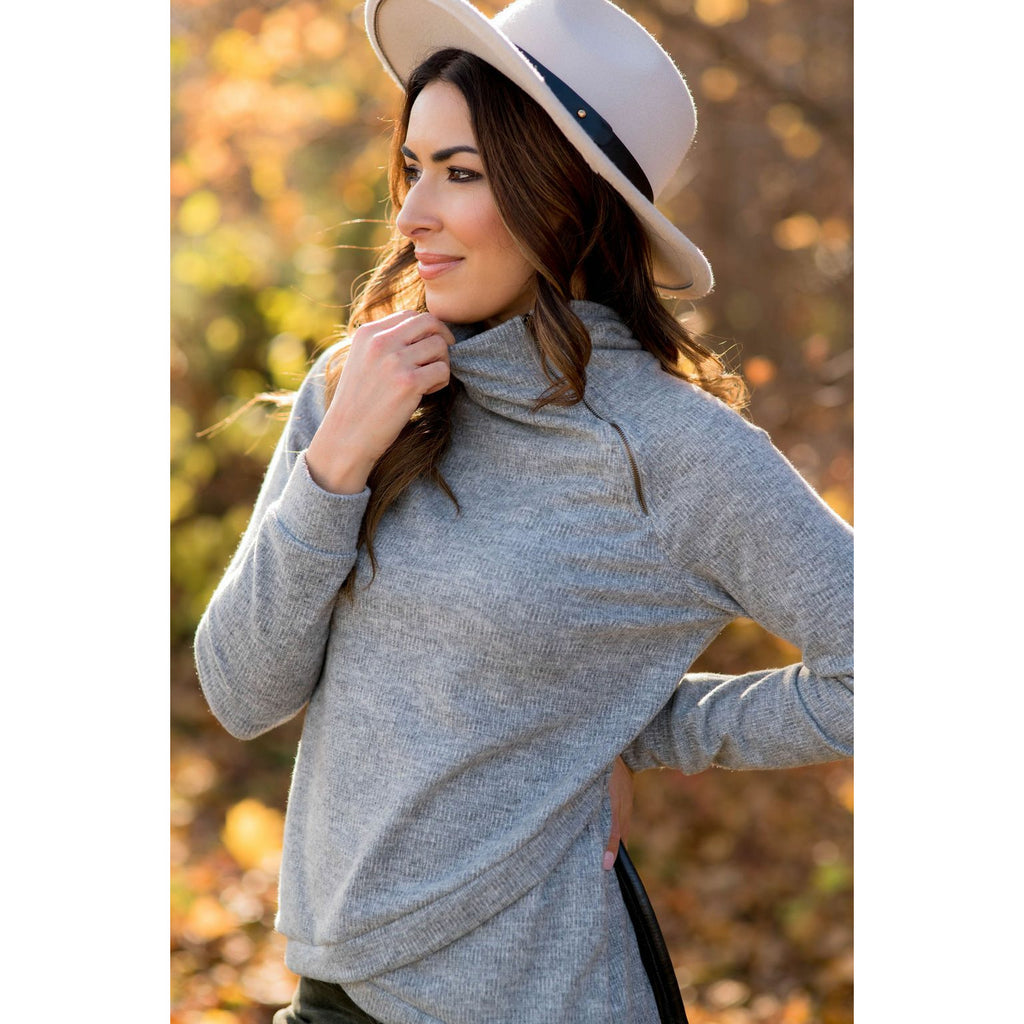 Ribbed & Zipped Textured Sweatshirt - Betsey's Boutique Shop - Outerwear