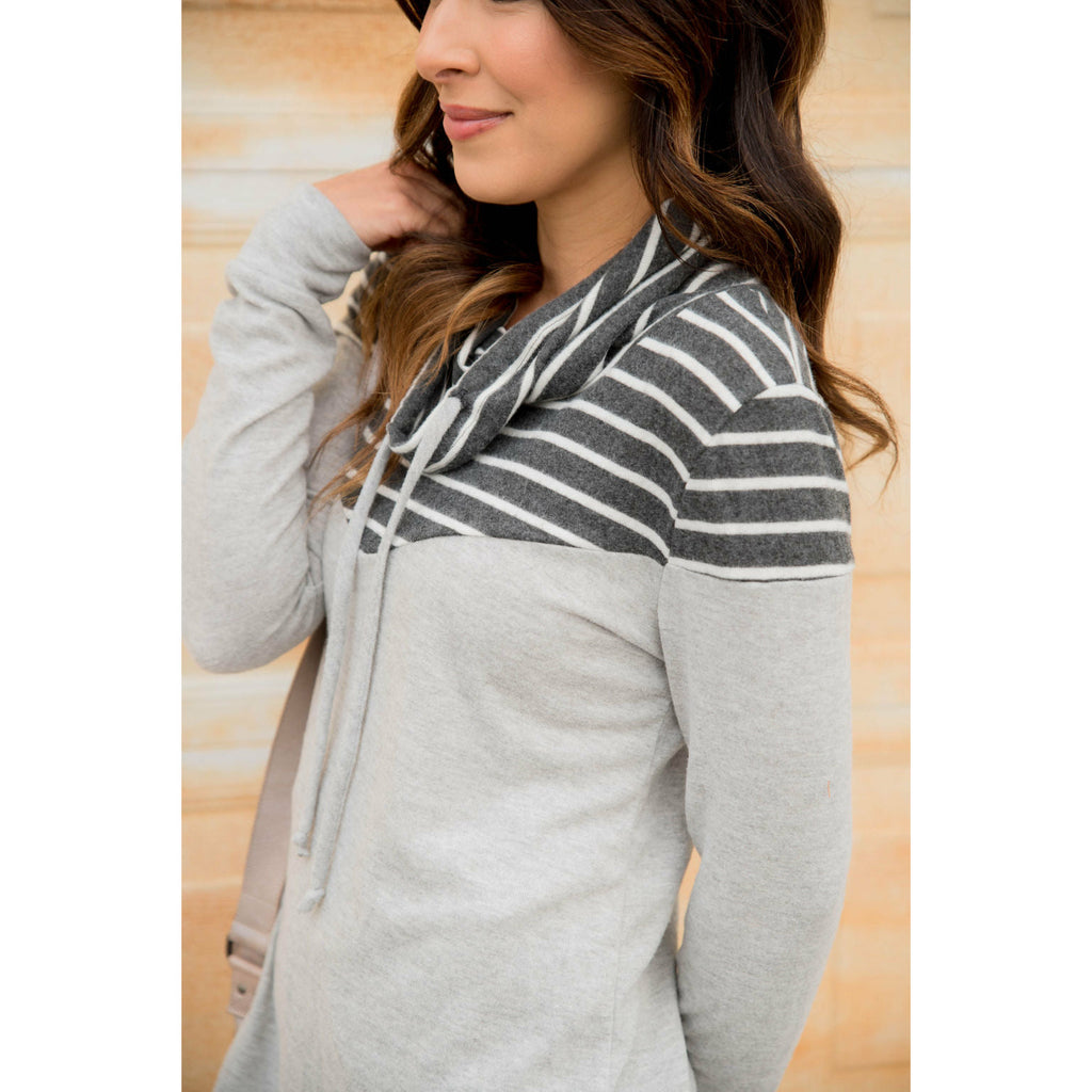 Striped V Top Cowl Neck - Betsey's Boutique Shop