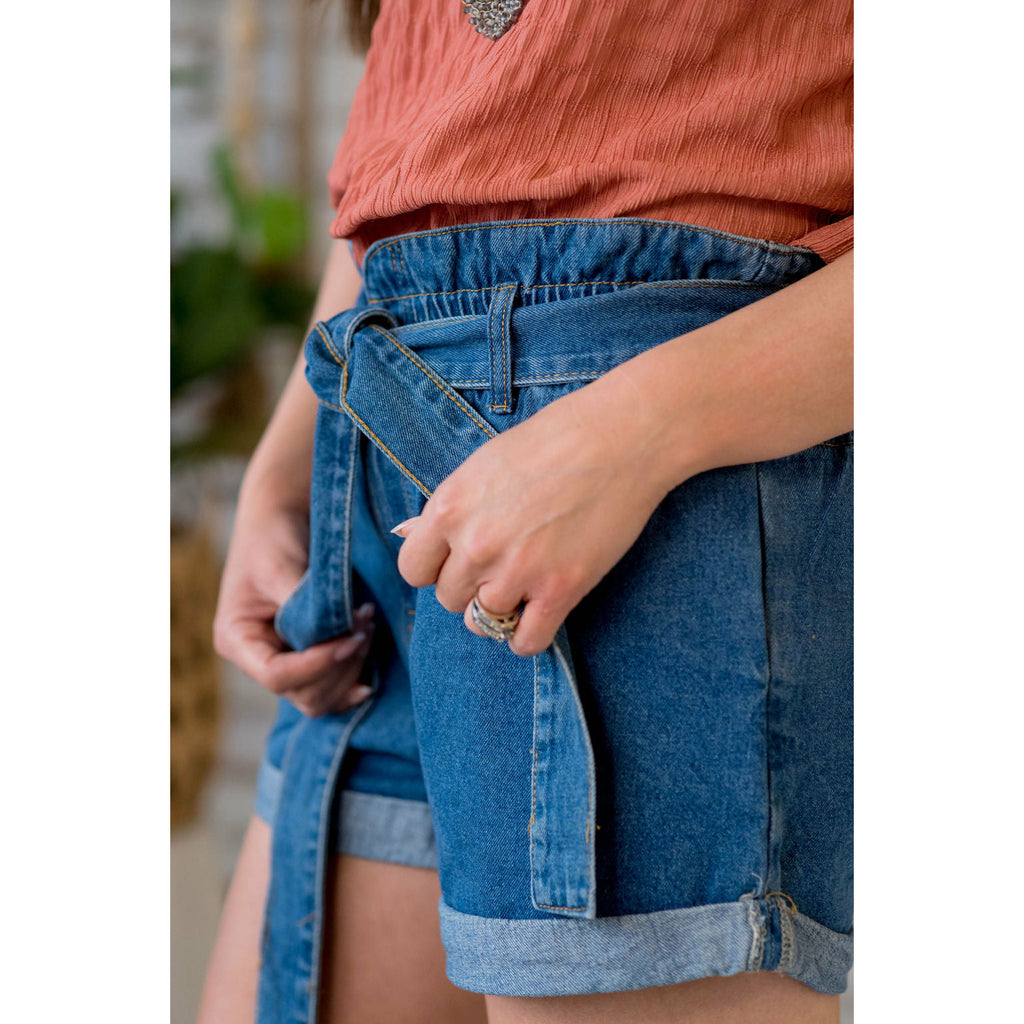 Denim Tie Top Paper Bag Shorts - Betsey's Boutique Shop