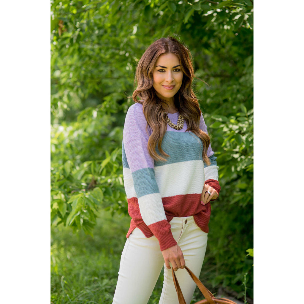 Color Blocked Lightweight Sweater - Betsey's Boutique Shop - Outerwear