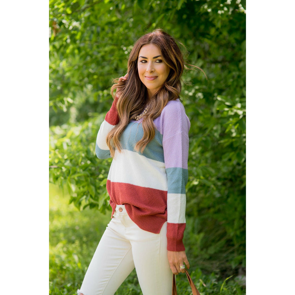 Color Blocked Lightweight Sweater - Betsey's Boutique Shop - Outerwear