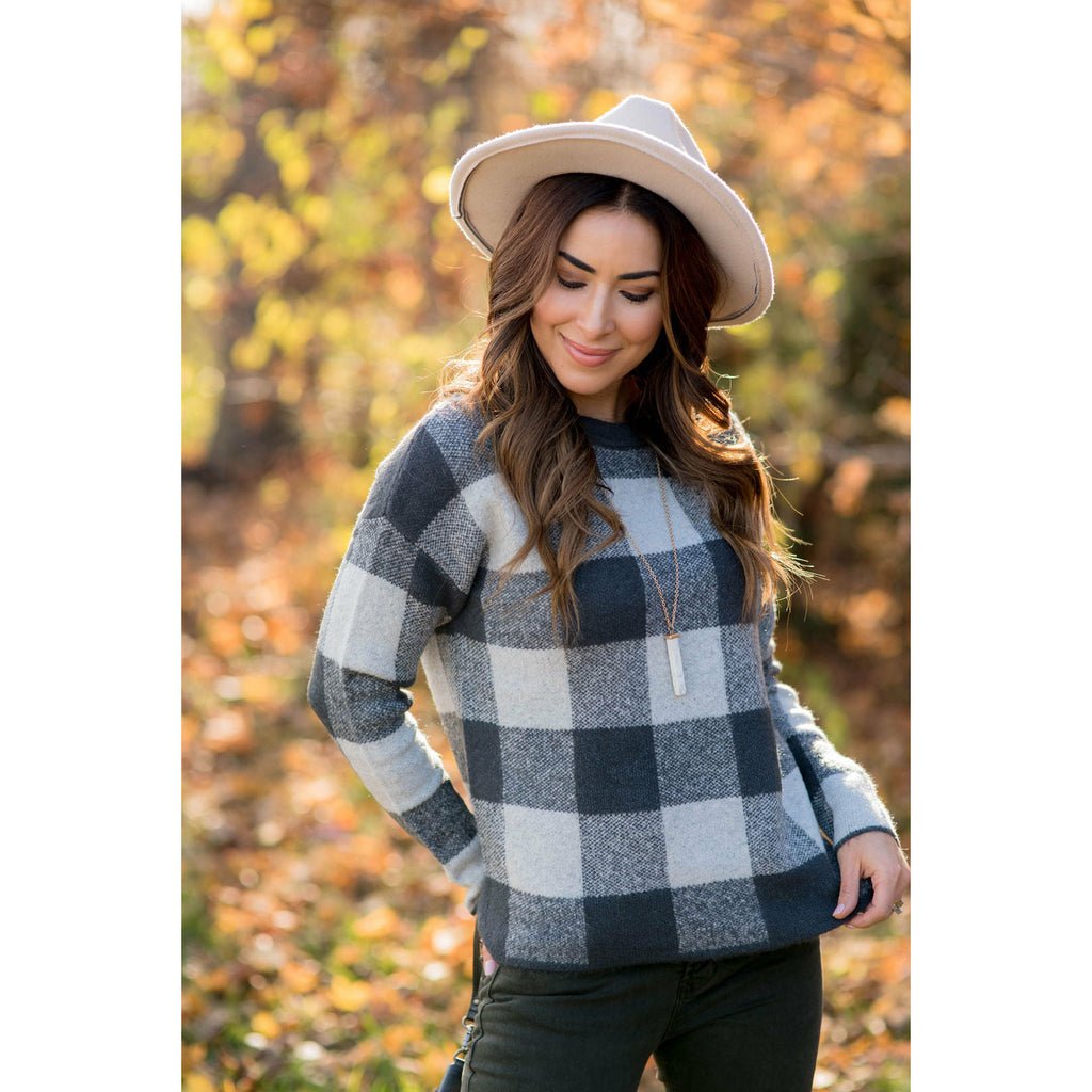 Checkered Buffalo Plaid Sweater - Betsey's Boutique Shop - Outerwear