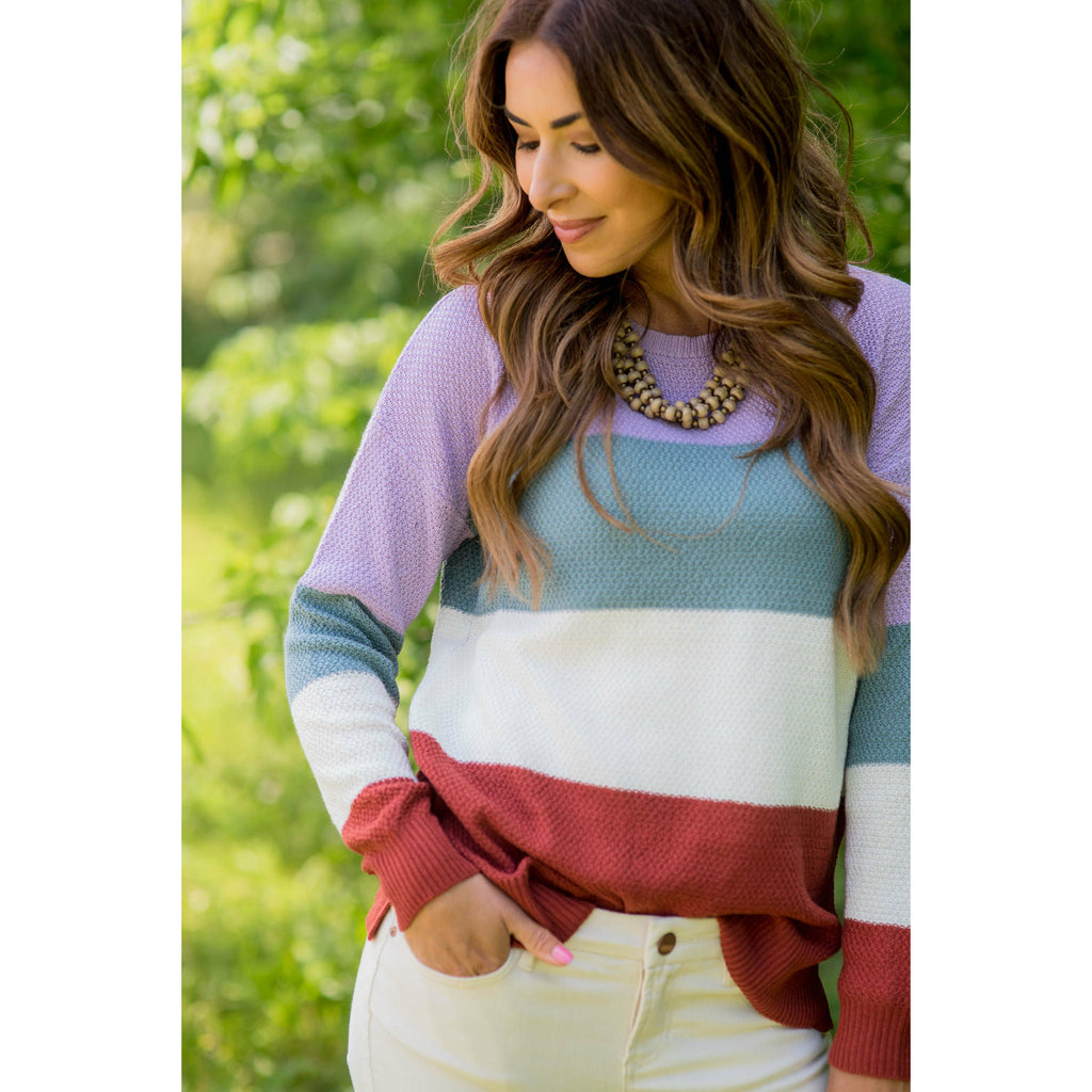 Color Blocked Lightweight Sweater - Betsey's Boutique Shop - Outerwear