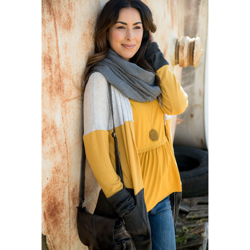 Mustard/Grey Blocked Cardigan - Betsey's Boutique Shop